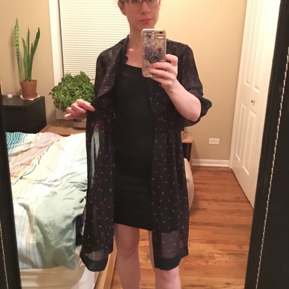 Sheer Vintage Black Dress with Red Hats Sz Sm/Med - Picture 2 of 5